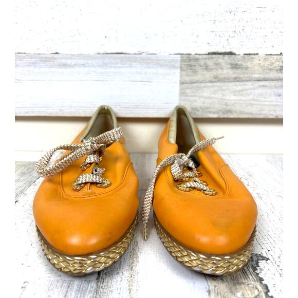 Vintage 1980s Bally Womens 9.5 Mustard Yellow Gold Leather Lace Up Sneakers - Picture 3 of 8